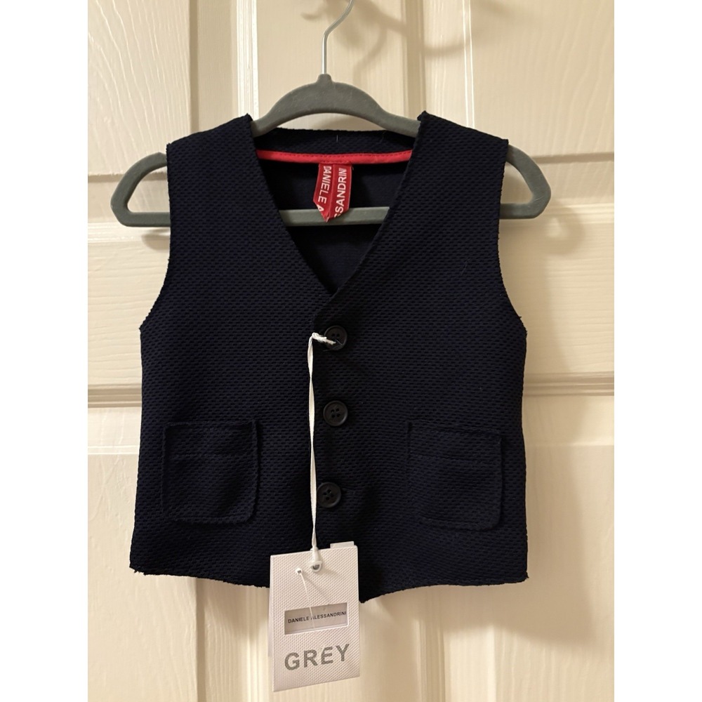 Baby Boys Blue Navy Vest Button Closure Holiday Church Size 6M
